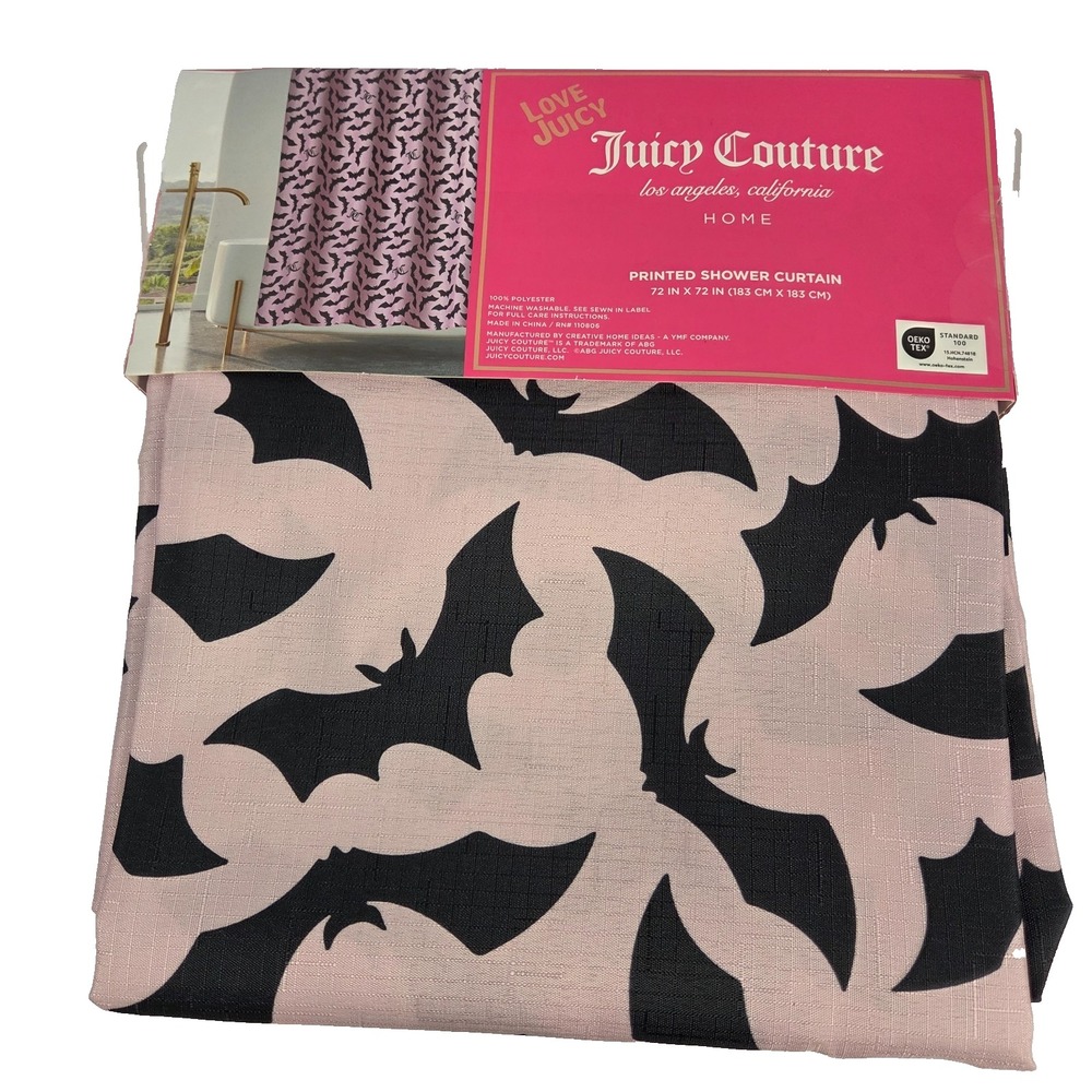 Juicy Couture Halloween Bat Shower Curtain 72 x 72 Inch Pink Black Gothic New